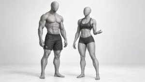 Personnages Fitus debout dans une posture détendue, l’un faisant un geste de conversation.